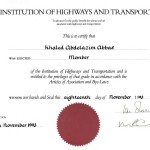 Member Institution of Highways and Transportation, UK, MIHT